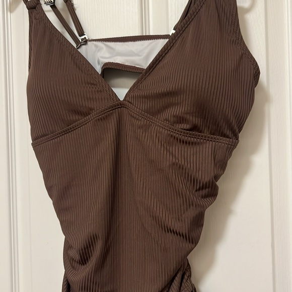 NWOT - Brown Strappy One-Piece Slim Drawstring One-Piece Swimsuit - XL - Picture 3 of 7